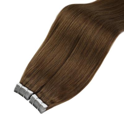 China Moresoo #8 Silky Straight Light Brown Indian Remy Tape In Human Hair Wave Extensions for sale