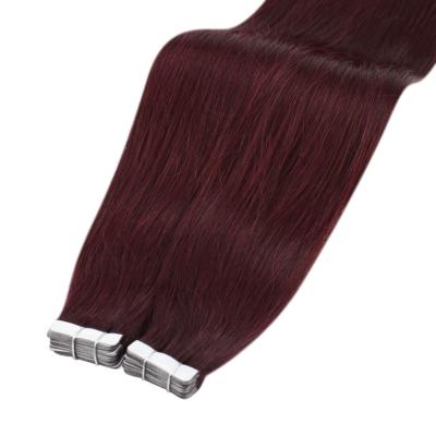 China Drawn Wine Red Double Straight Moresoo Tape In Straight Hair Extensions Good Quality Seamless Tape In Extensions Tape Weft Hair Extensions for sale