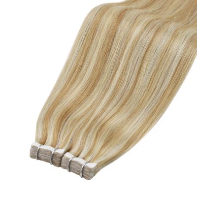 China Moresoo Silky Straight Blonde Supply Natural Wave Tape In Hair Extension #P14/613 Honey Blonde Highlighted With Bleach for sale