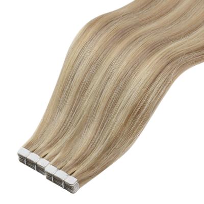 China Silky Straight Wave Moresoo #P16/22 Ash Highlight Dark Blonde 22Inch Remy Tape Human Hair Extension for sale