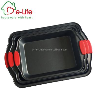 China ELIFE 3 SIZED RECTANGLE CAKE TRAY Viable WITH SILICONE HANDLE for sale