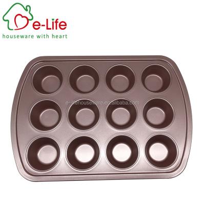 China 0.6MM COPPER COLOR SUSTAINABLE 12CUP NON-STICK CAKE MOLD for sale