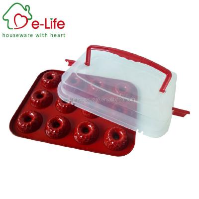 China 12 Viable RED CUP BUNDT MINI CUPCAKE DISPLAY TRAYS WITH PLASTIC COVER for sale