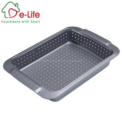 China Sustainable carbon steel rotisserie tray with holes, sized 38.7x24.5x5.2cm for sale