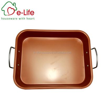 China 14.5x11 INCH SUSTAINABLE COPPER 0.6MM SQUARE ROTISSERIE WITH SS HANDLE for sale