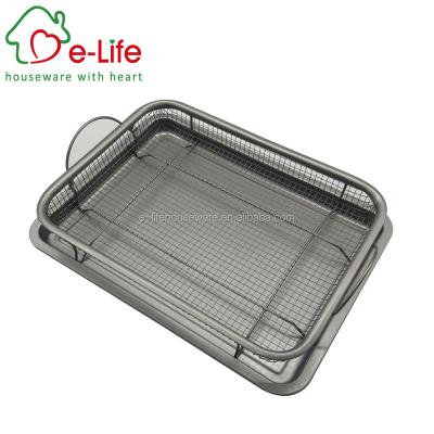 China Elife Sustainable Silver Rectangle Nonstick Crisper Set For Oven Use for sale