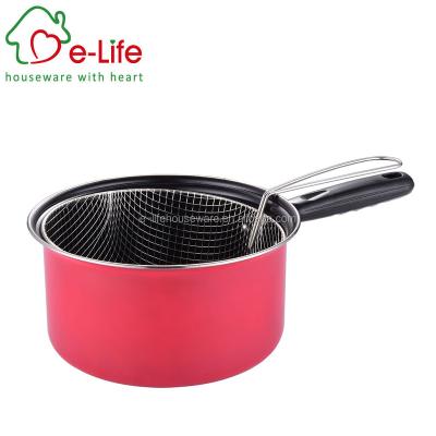 China Elife Sustainable Traditional Carbon Steel Fryer Pan With Frying Basket, Dia.8.8 Inch By 4.5 Inch Tall for sale