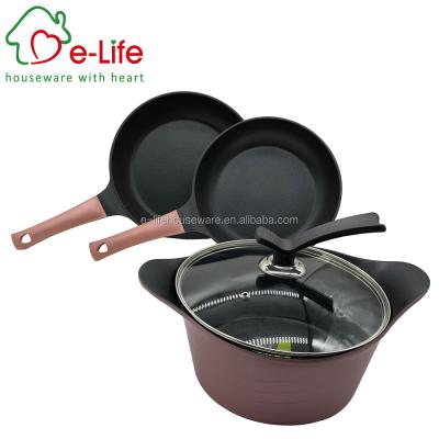 China ELIFE DIE-CASTING ALUMINUM MEXICAN COOKWARE 4PCS SUSTAINABLE WITH MARBLE COATING for sale