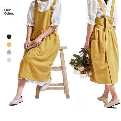 China Eco-friendly Cotton Cross Pinafore Dress Apron Back Kitchen For Women Baking Cooking Gardening for sale