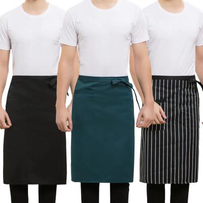 China Hot Sale Logo Restaurant Hotel Waiters Polyester Heavy Duty Custom Aprons For Kitchen Chef Half Waist Apron for sale