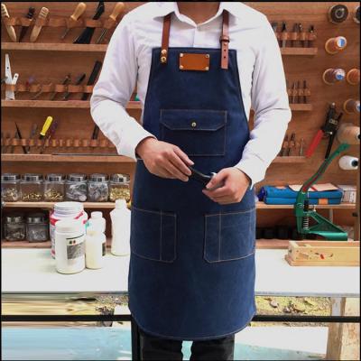 China Durable Jean Work Shop Apron Chef Denim Adjustable Apron With Leather Straps for sale