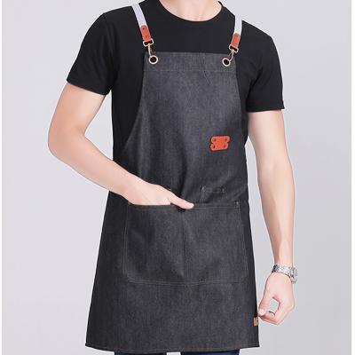 China 2021 Durable Canvas Cross Back Logo Denim Apron Custom Multi Functional Bartender Restaurant Bar Work Apron for sale