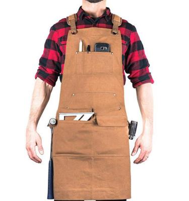 China Durable Hot Selling Tool Pockets Cross Back For Men And Women Tools Waxed Canvas Apron for sale