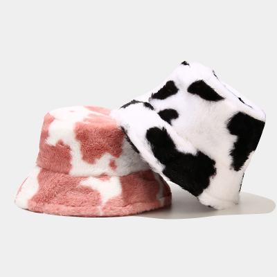 China New Arrival Formal Women Winter Cow Fur Printing Warm Outdoor Bucket Hats for sale