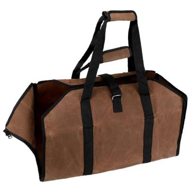 China Hot Selling Heavy Duty Waxed Canvas Log Tote Bag Heavy Duty Firewood Rack Firewood Log Carrier for sale