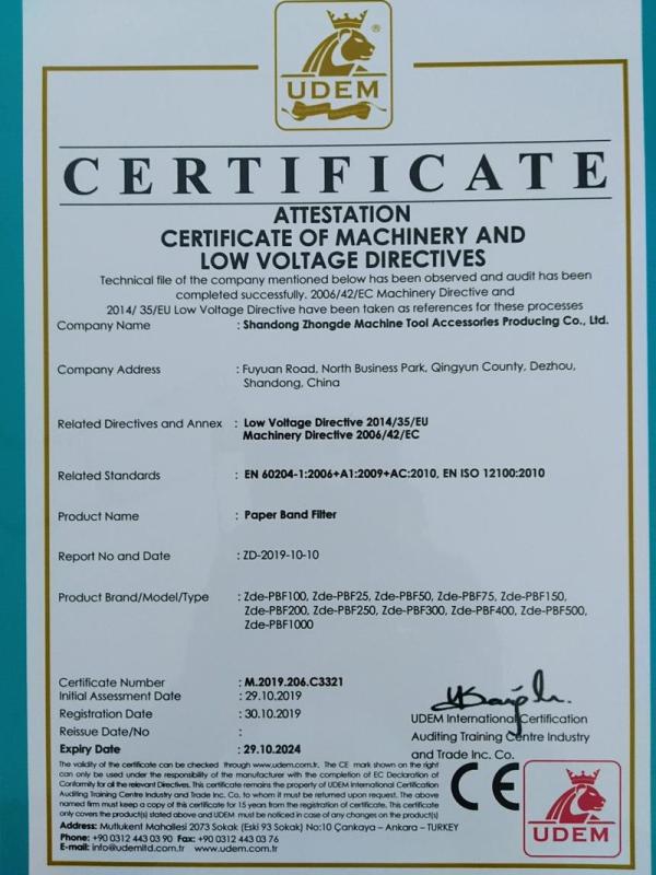 CE - Shandong Zhongde Machine Tool Accessories Producing Co., Ltd.