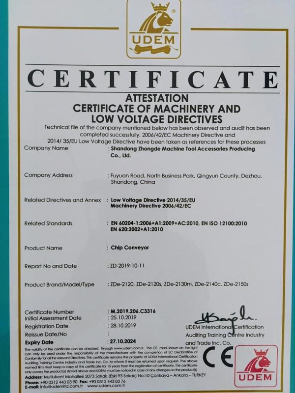 CE - Shandong Zhongde Machine Tool Accessories Producing Co., Ltd.