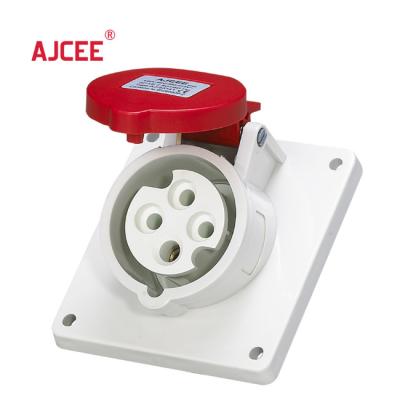 China AJCEE ip44 4 pin 32a 380v industrial panel mounted angle waterproof electrical industrial socket with CE for sale