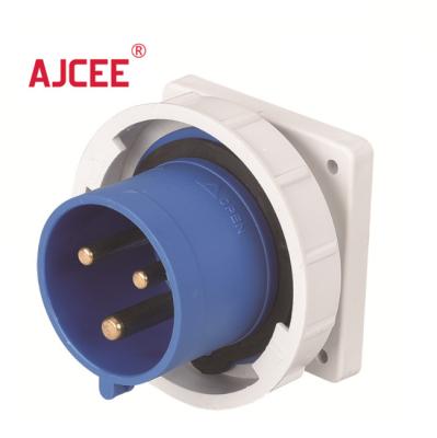 China AJCEE ip67 32a 2p+e 3pin 220v 240v 5132 waterproof industrial panel mounted socket with CE for sale