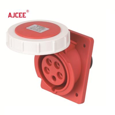 China AJCEE ip67 5pin 32amp 380v industrial panel mounted angle wall socket and socket outlet waterproof industrial with CE for sale