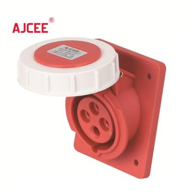 China AJCEE industrial waterproof electric ip67 4pin 380v 32 amp panel mounted socket and angle socket with CE for sale