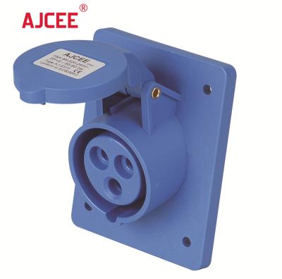 China AJCEE ip44 3pin 16amp industrial panel mounted angle waterproof industrial wall socket with CE for sale