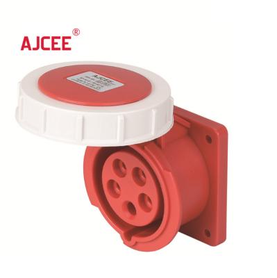 China AJCEE ip67 5pin 16amp 380v industrial panel mounted straght wall socket outlet and waterproof industrial socket with CE for sale