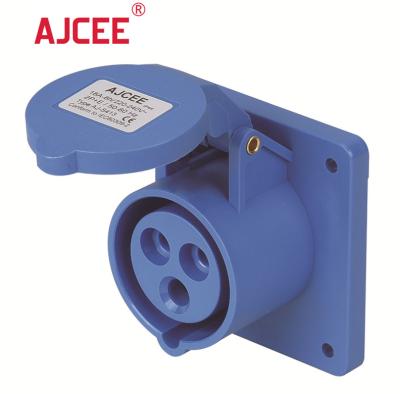 China AJCEE ip44 3pin 16amps industrial panel mounted straight extension waterproof industrial wall socket with CE for sale