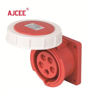 China AJCEE Ip67 5pin 32amp 380v Industrial Panel Mounted Straight Waterproof Standard Grounding Industrial Wall Outlet Plug and Socket with CE for sale