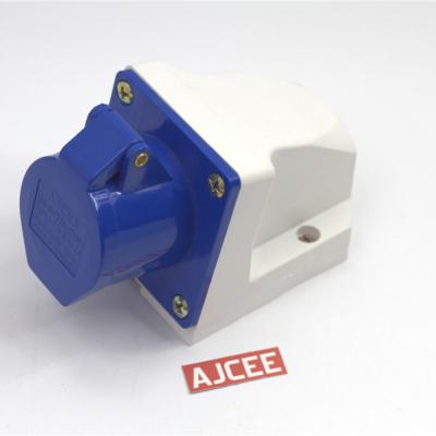 China AJCEE IP44 16A 3Pin 2P+E 6H 220v 230V 250V Industrial Hot Selling Industrial Wall Socket Blue Waterproof Female Socket With CE for sale