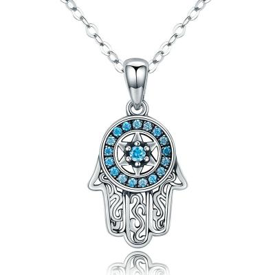 China GN02 CLASSIC Genuine Turkish Jewelry 925 Sterling Silver Boho Fatima Guarding Hand Pendant Women Necklaces for sale