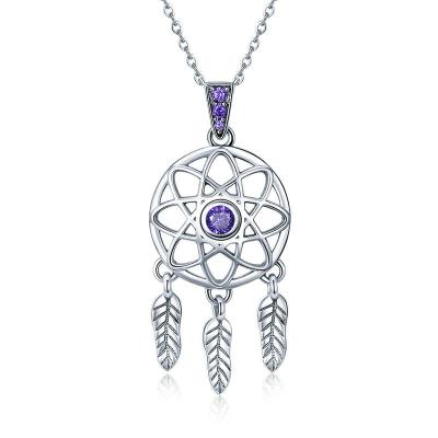 China BOHEMIA GP11 Bohemian 925 Sterling Silver Vintage Dream Catcher Feather Tassel Necklaces Pendants for sale