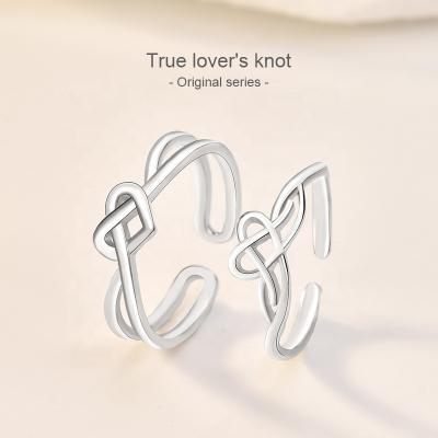 China FASHIONABLE Real Lover's Knot 2Pcs 925 Sterling Silver Couples Rings Set Promise Wedding Bands For Him and Her for sale