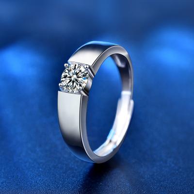 China CLASSIC 925 Sterling Silver Men Engagement Ring 0.5Ct D Color 5mm Moissanite Diamond Adjustable Rings for sale