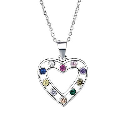 China Anniversary Gift 00035 Romantic S925 Authentic Sterling Silver Multicolor CZ Hollow Out Necklace Heart Pendant for sale