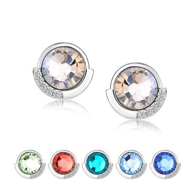 China Round CLASSIC Austrian Crystal Stud Earrings For Women Fashion 925 Sterling Silver Hypoallergenic Jewelry for sale