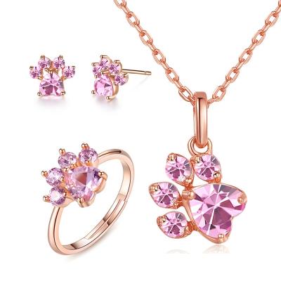 China TRENDY GT01 Women Wedding 925 Sterling Silver 3PCS Bear Cat Paw Zirconia Rose Gold Quartz Bridal Jewelry Sets for sale