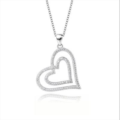 China Ethnic S925 Sterling Silver Clavicle Chain Necklace Lady Heart Shaped Heart Shaped Pendant Gift for sale