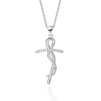 China Cross and Infinity Solid 925 Sterling Silver Pendant Necklace Women Best Jewelry CLASSIC Fine Christmas Gift for Ladies for sale