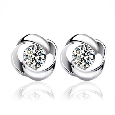 China EC17 CLASSIC Austrian Crystal Rotary Rose Silver CZ Earrings Studs For Women 18K White Gold GP for sale