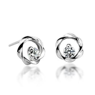 China CLASSIC EC19 Wedding Jewelry Women Sterling Silver Flower Earrings 2 Colors Zircon Stud Earrings Flower for sale