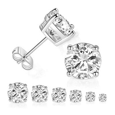 China CLASSIC 18K White Gold Plated 4 Pong Round Clear With Zircon 925 Sterling Silver Stud Earring Set Hypoallergenic for sale