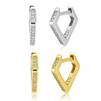 China CLASSIC 925 Sterling Silver Rhombus Triangle Zircon CZ Crystal Huggies Hoops 2021 luxury punk rock piercings Pendiente jewelry for sale