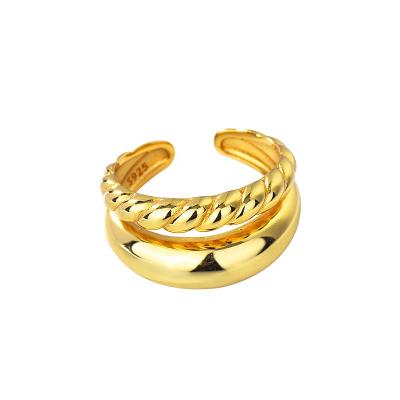 China 2021 New Trendy BOHEMIA Chunky Croissant Double Layer Twisted Vintage Chain Ring Women Fashion Party Gold Kunckle Ring for sale