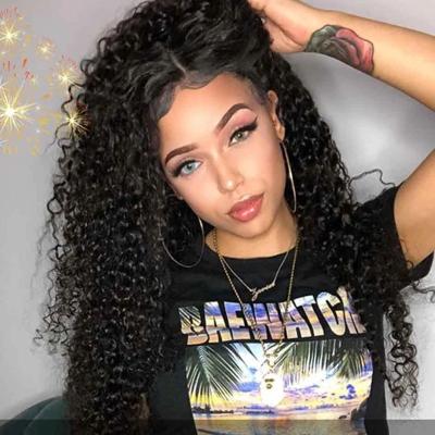 China Jerry Curly Front Full Lace Afro Kinky Curly Long Human Hair Natural Black Curly Brazilian Hair Lace Wig For Women for sale