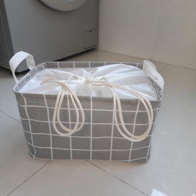 China Sustainable Wholesales Simple Design Square Thickened Drawstring Cotton Linen Fabric Storage Basket for sale