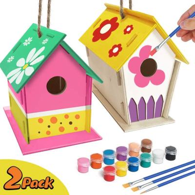 China Europe Build and OYEFLY Paint Your Own Bird House Skyline Group DIY Wooden Aviary Making Kit, Include Paints, Brushes, Glue and Wind for sale