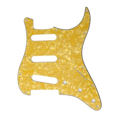 China 11 Hole 4ply Gold Pearl SSS Scratch Plate Pickguard 11 Holes Yellow Guitar Pickguard For Beginning Electric Guitar Parts for sale