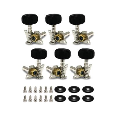 China Nickel Plated With Black Plastic 3L3R Buttons Pegs Tuners Guitar Machine Tuning Heads For Classical Guitar Individual Single Hole Chrome for sale