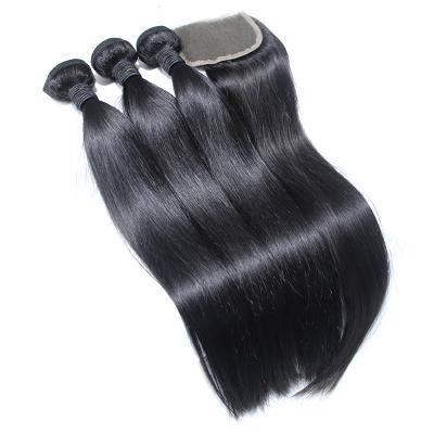 China 100% Cn3 Hair Bundles With Closure Set Cuticle Aligned Brazilian Raw Virgin Hair Vendor Extension Bundle With 4x4 Closure RG Hair for sale